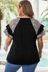 Leopard Print Patchwork Ruffle Sleeve Top
