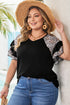 Leopard Print Patchwork Ruffle Sleeve Top