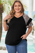 Leopard Print Patchwork Ruffle Sleeve Top