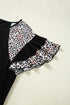 Leopard Print Patchwork Ruffle Sleeve Top