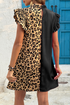 Leopard Print Patchwork Ruffled Sleeve Shift Mini Dress