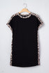 Leopard Print Patchwork Shift T Shirt Mini Dress