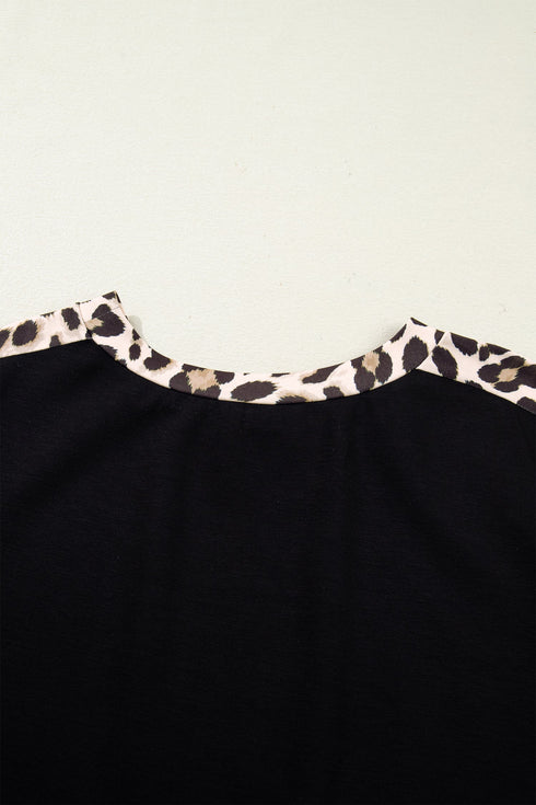 Leopard Print Patchwork Shift T Shirt Mini Dress