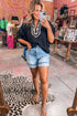 Leopard Print Patchwork Trim Dolman Sleeve V Neck Blouse