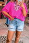 Leopard Print Patchwork Trim Dolman Sleeve V Neck Blouse