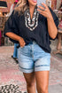 Leopard Print Patchwork Trim Dolman Sleeve V Neck Blouse