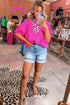 Leopard Print Patchwork Trim Dolman Sleeve V Neck Blouse