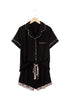 Leopard Print Patchwork Trim Lapel Shirt Shorts Pajama Set