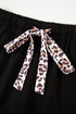 Leopard Print Patchwork Trim Lapel Shirt Shorts Pajama Set