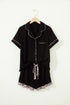 Leopard Print Patchwork Trim Lapel Shirt Shorts Pajama Set