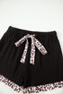 Leopard Print Patchwork Trim Lapel Shirt Shorts Pajama Set