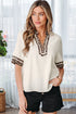 Leopard Print Patchwork Trim Split Neck Western Blouse