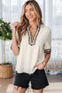 Leopard Print Patchwork Trim Split Neck Western Blouse