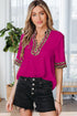 Leopard Print Patchwork Trim Split Neck Western Blouse