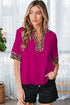 Leopard Print Patchwork Trim Split Neck Western Blouse