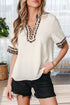 Leopard Print Patchwork Trim Split Neck Western Blouse