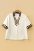 Leopard Print Patchwork Trim Split Neck Western Blouse
