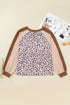 Leopard Print Patchwork Twist Baggy Corded Long Sleeve Top