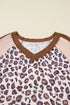 Leopard Print Patchwork Twist Baggy Corded Long Sleeve Top