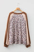 Leopard Print Patchwork Twist Baggy Corded Long Sleeve Top