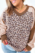 Leopard Print Patchwork Twist Baggy Corded Long Sleeve Top