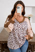 Leopard Print Patchwork Twist Baggy Corded Long Sleeve Top