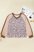 Leopard Print Patchwork Twist Baggy Corded Long Sleeve Top