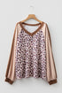 Leopard Print Patchwork Twist Baggy Corded Long Sleeve Top