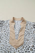 Leopard Print Patchwork V Neck Cap Sleeve Blouse
