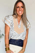 Leopard Print Patchwork V Neck Cap Sleeve Blouse