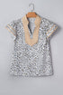 Leopard Print Patchwork V Neck Cap Sleeve Blouse