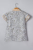 Leopard Print Patchwork V Neck Cap Sleeve Blouse