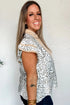 Leopard Print Patchwork V Neck Cap Sleeve Blouse