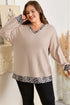 Leopard Print Patchwork V Neck Plus Size Long Sleeve Top