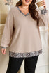 Leopard Print Patchwork V Neck Plus Size Long Sleeve Top