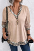 Leopard Print Patchwork V Neck Plus Size Long Sleeve Top