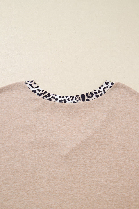 Leopard Print Patchwork V Neck Plus Size Long Sleeve Top