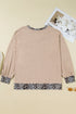 Leopard Print Patchwork V Neck Plus Size Long Sleeve Top