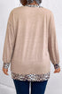 Leopard Print Patchwork V Neck Plus Size Long Sleeve Top