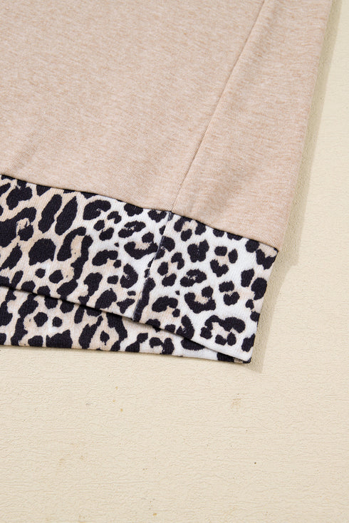 Leopard Print Patchwork V Neck Plus Size Long Sleeve Top