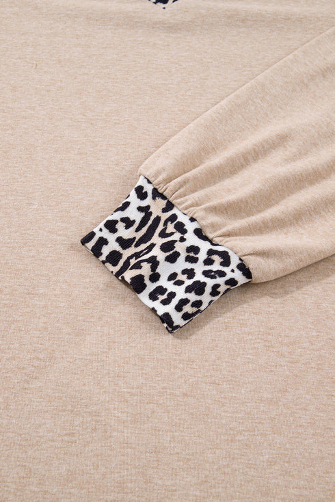 Leopard Print Patchwork V Neck Plus Size Long Sleeve Top