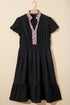 Leopard Print Patchwork V Neck Smocked Ruffled Midi Dress