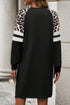 Leopard Print Patchwork Varsity Raglan Sweatshirt Mini Dress