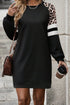 Leopard Print Patchwork Varsity Raglan Sweatshirt Mini Dress