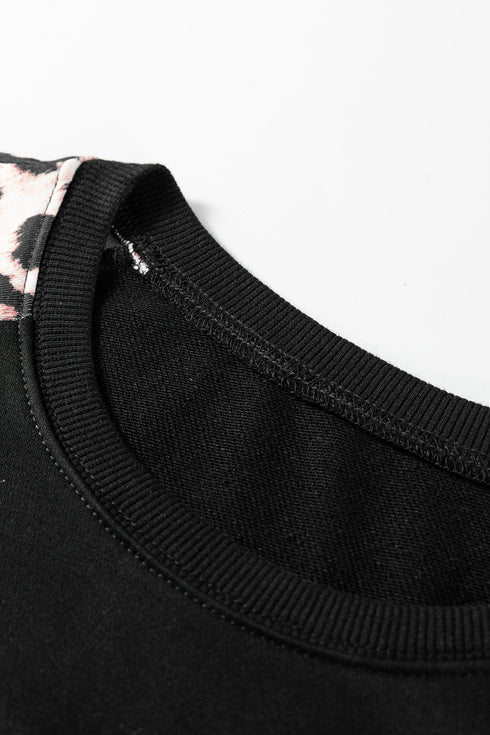 Leopard Print Patchwork Varsity Raglan Sweatshirt Mini Dress