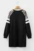 Leopard Print Patchwork Varsity Raglan Sweatshirt Mini Dress