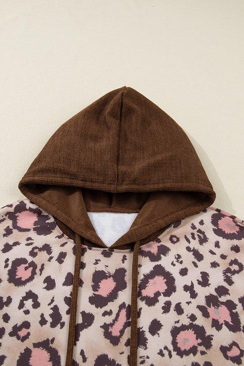 Leopard Print Patchwork Western Style Knit Hoodie
