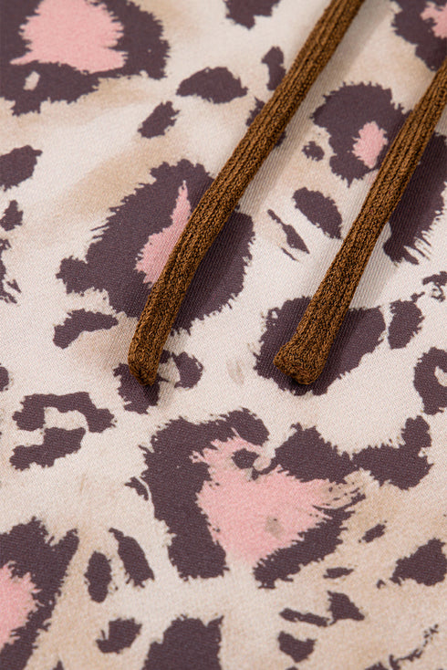 Leopard Print Patchwork Western Style Knit Hoodie