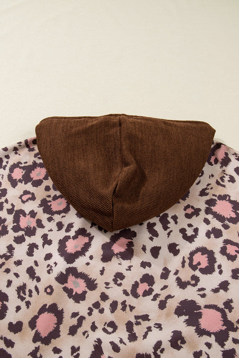 Leopard Print Patchwork Western Style Knit Hoodie