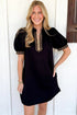 Leopard Print Patchwork Zip Collared Puff Sleeve Mini Dress